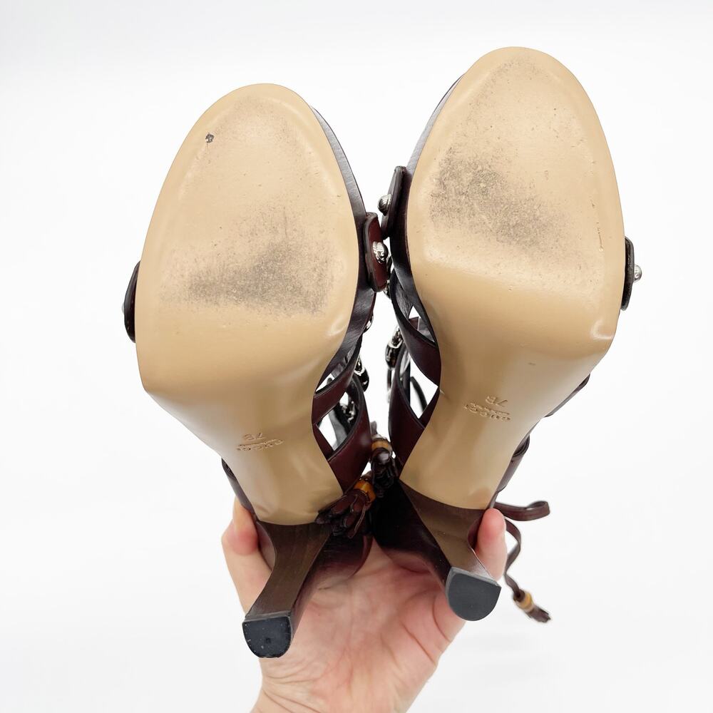 Gucci SS2007 Runway Cage Strappy Platform Lace Up Spice Brown Sandals US 7 - Picture 13 of 14